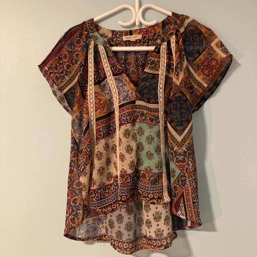 Living Doll Patchwork Print Blouse - small